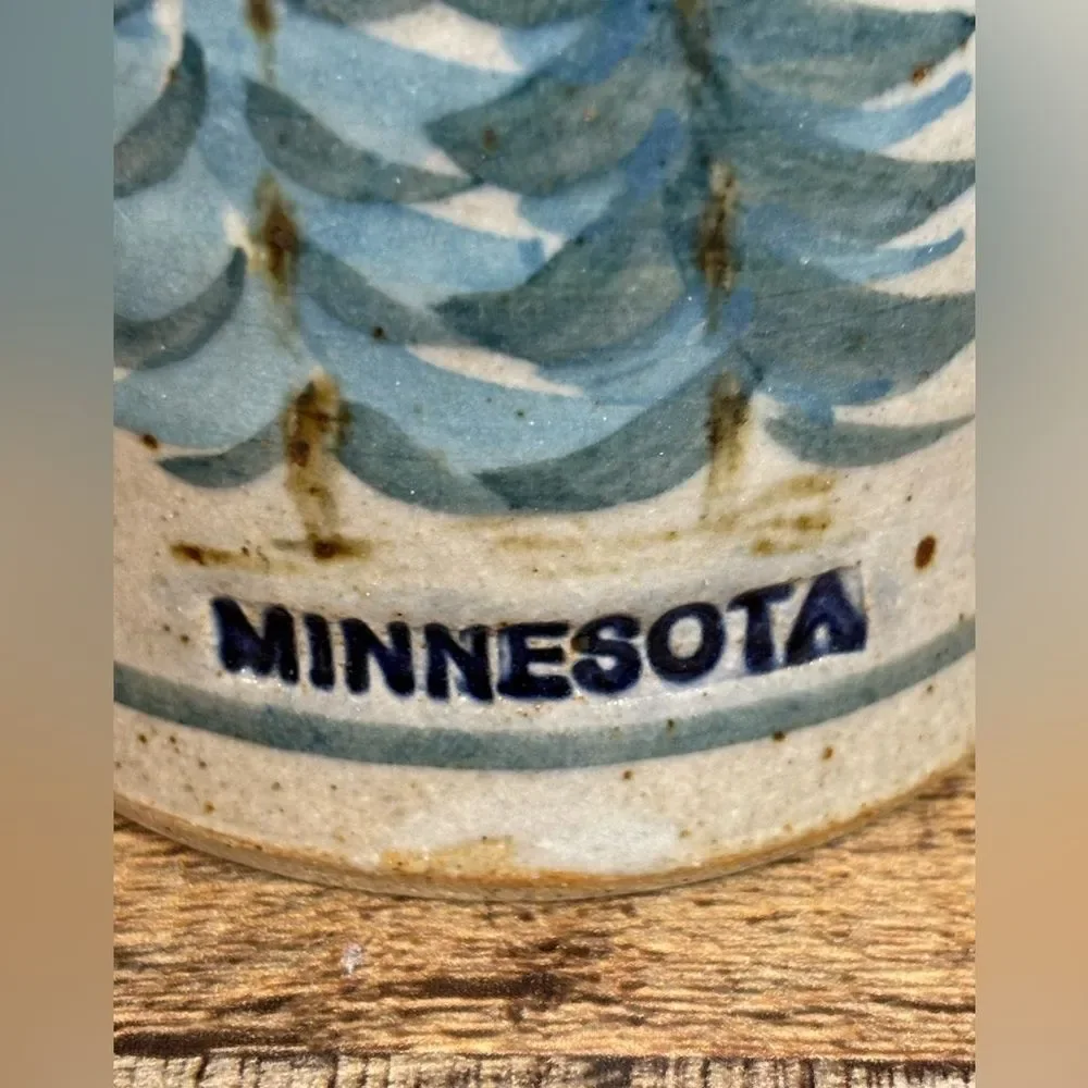 Minnesota Souvenir Coffee Mug Signed JB Hand Thrown Pottery Stoneware Gray